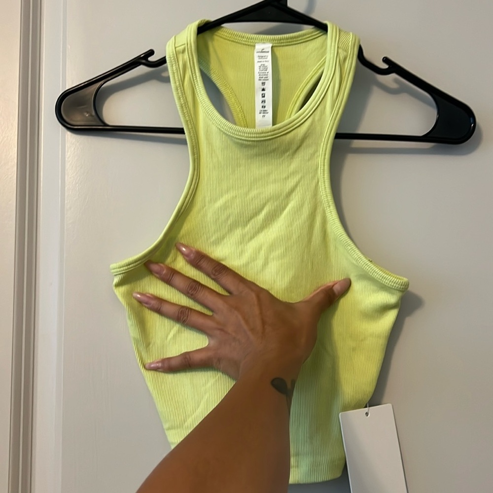 Lululemon lime green high neck racer back crop tank